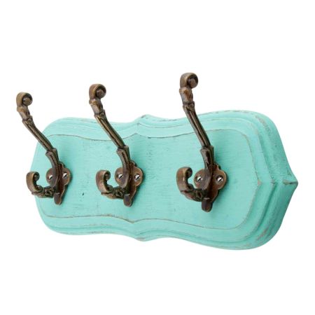 Sea Green Antique Small Wall Wooden Iron Hooks